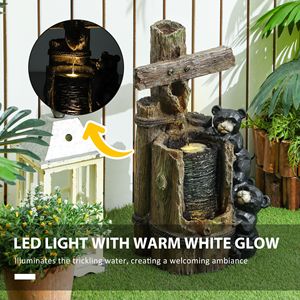 Fontana a Cascata da Esterno con Orsi su Tronco, Design Europeo, 3 Livelli, in Resina, con Luci LED e Pompa (230V) - 58 cm - Product Image 4