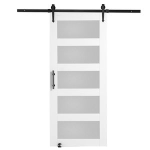 8-en-1 36 \ "X 84 \" Madera Vidrio Corredera Granero Puerta Hardware Kit Suave y Silencioso Piso Guía Puerta Manija Abeto Madera Vidrio Esmerilado - Product Image 1