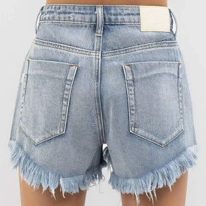 Shorts de Mezclilla Desgastados con Cintura Alta y Dobladillo Enrollado para Mujer, Personalizados en Algodón, Servicio OEM - Product Image 6