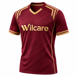Wilcare Men's <b>Maroon</b> Gold V-Neck Sport jersey Breathable Polyester Short Sleeve Adult Leisurewear <b>Top</b> jersey 2026 - Product Image 1