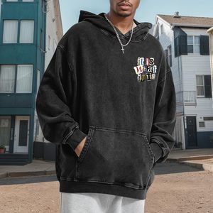 Sudadera con Capucha Gráfica para Hombre, Lavado Ácido, 100% Algodón, Estilo Vintage Oversize, Streetwear, Hip-Hop, Holgada, Gótica, Unisex - Product Image 2