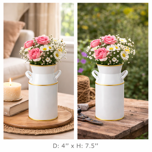 Maceta de Metal Galvanizado Estilo Rústico Vintage, Florero Retro Antiguo, Porta Flores de Granja, Color Blanco Leche - Product Image 4