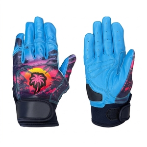 Tropical Print Full Finger Baseball Batting Gloves Non-Slip Leather Palm Protection for Pitcher Right-Handed <b>Hook</b> Loop Closure - Product Image 1