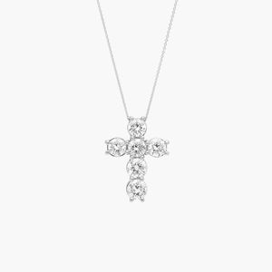 Diamond Cross <b>Necklace</b> with 3 CTW Round Cut Lab-Grown Diamonds in White Gold - Product Image 1