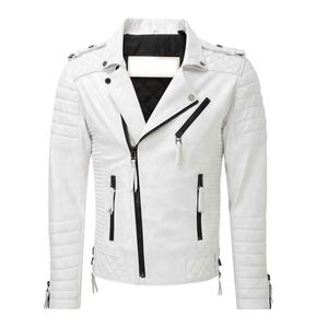 Chaqueta de Cuero de Cordero Blanca para Hombre de Alta Calidad con Tela de Lona, Diseño Casual Sólido y Transpirable - Product Image 1