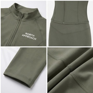 North Approach 2 Piece Yoga <b>Set</b> Full Length Zipper Front Solid Olive <b>Green</b> Sweat Wicking <b>Gym</b> Wear Women's Sportswear - Product Image 3