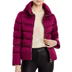 Veste matelassée pour femme, couleur unie, col montant, fermeture éclair, manches longues, longueur courte, vêtements d'extérieur d'hiver - Product Image 1