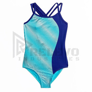 Justaucorps de gymnastique sans manches en maille bleue pour filles, imprimé numérique, haute qualité, personnalisé, en Spandex et Polyester, pour scène, RELEVO - Product Image 1