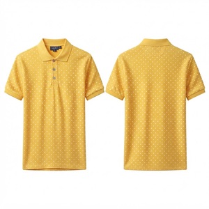 เสื้อโปโลผู้ชายสีเหลืองลายจุดแบบสั่งทำ แขนสั้น ผ้าคอตตอนผสม สวมใส่สบาย เหมาะสำหรับเล่นกอล์ฟ ระบายอากาศได้ดี เสื้อแฟชั่นฤดูร้อน ดีไซน์ทันสมัย - Product Image 1