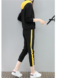 Women Hooded 2 in 1 Solid <b>Tracksuit</b> Set Black Yellow Full Sleeve Casual Sportswear with Side Pockets Winter Wear - Product Image 2