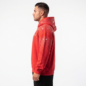 <b>Men's</b> Custom Oversized Rhinestone Cotton <b>Red</b> Rhinestone Hoodie Pullover Crystal Streetwear Fashion <b>Sweatshirt</b> - Product Image 3