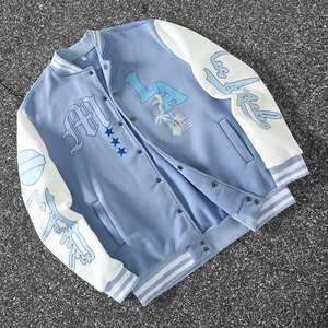 เสื้อแจ็คเก็ตเบสบอลแบบสวมหัว ผ้าถักโพลีเอสเตอร์ 100% พิมพ์ลายด้วยความร้อน แบบยูนิเซ็กซ์ สั่งทำได้ ขายส่ง - Product Image 1