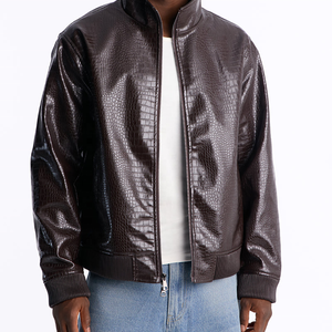 Blouson Bomber Homme en PU Design Premium, Motif Crocodile Gaufré, Fermeture Éclair, Col Montant, Veste Homme en Cuir Végétalien pour l'Automne - Product Image 1