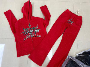 Ensemble de survêtement homme 2 pièces avec logo personnalisé imprimé, pantalon de jogging évasé et sweat à capuche zippé - Product Image 2