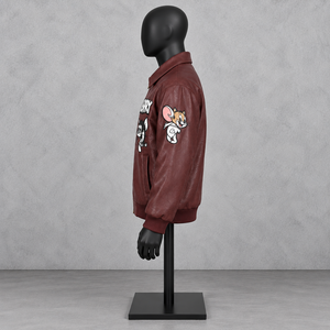 <b>Tom</b> and Jerry <b>Men's</b> PU Leather Bomber Jacket Zipper Front Character Print Casual Outerwear Autumn Streetwear - Product Image 3