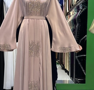 New 2026 Best selling Umbrella Abaya Stone Work Handmade Sequined Arabic Dubai Style Full Flare Nida Fabric Evening Party Dress - Product Image 4