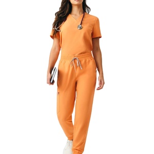 Ensemble de Blouse et Pantalon Médical Orange de Haute Qualité pour Femme, en Coton, pour Infirmière, Salon de Beauté, Hôpital - 2 Pièces - Product Image 1