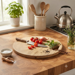 Planche à fromage ronde en bois d'acacia avec poignée, plateau de service, planche à découper pour la cuisine, la maison, le restaurant, vente en gros - Product Image 3