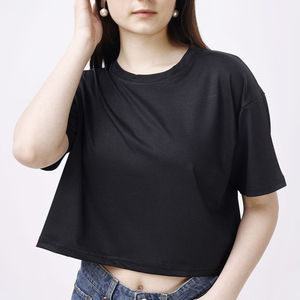 T-shirts courts décontractés à manches mi-longues et épaules tombantes, personnalisables avec logo, coupe oversize, pour femmes - Vente en gros - Product Image 4