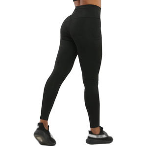 Leggings de sport sans couture pour femme, taille haute, avec poches, patchwork, extensibles dans les quatre sens, en Spandex/Nylon - Product Image 4