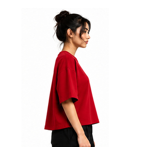 T-shirts amples à carreaux d'été pour femmes en coton épais, coupe droite, manches courtes, style streetwear, impression personnalisée, marque privée, vente en gros - Product Image 4