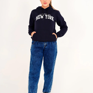 Sudadera con Capucha Azul Marino para Mujer, de Algodón, con Estampado de Letras y Emblema, Estilo Casual, Holgada, Cortavientos, Ropa Urbana para Otoño e Invierno - Product Image 1