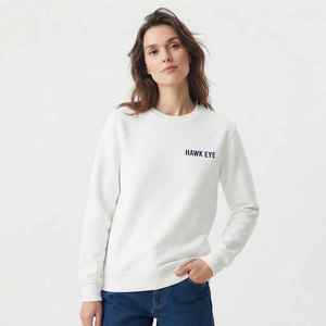 เสื้อสเวตเชิ้ตคอกลมสีขาวสำหรับผู้หญิง พิมพ์ลายตัวอักษร ทรงปกติ ผ้าฝ้ายถัก สวมใส่สบายๆ สำหรับฤดูใบไม้ร่วง - Product Image 1