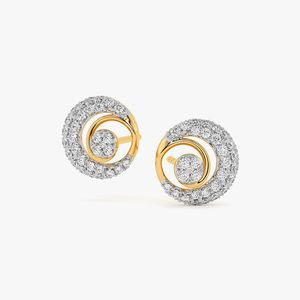 Boucles d'oreilles clous en or jaune avec diamants de laboratoire et halo en spirale - Product Image 4