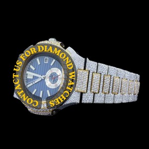 Reloj de Diseño Exclusivo con Cronógrafo, Esfera de Cristal, Oro Blanco, Completamente Adornado con Piedras, Estilo Hip Hop, Cuarzo, Fecha Automática, Moda, Negocios, Nuevo y Personalizado - Product Image 5