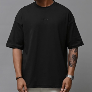 <b>Black</b> 100% Cotton Men's Oversized T-<b>Shirt</b> Short Sleeve Crew Neck Casual Streetwear <b>Silk</b> Screen Solid Knitted Breathable Blank - Product Image 4