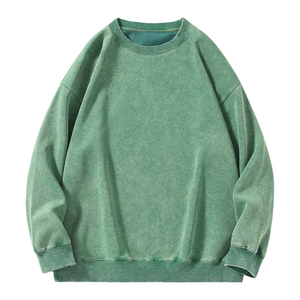 2026 New Wholesale <b>Oversized</b> Acid Wash Crew Neck <b>Sweatshirt</b> <b>Vintage</b> Green Long Sleeve Pullover Unisex 100% Organic Embroidered - Product Image 1