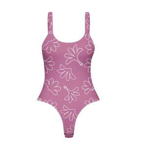 Maillot de bain une pièce personnalisé pour femme à faible MOQ, col ras du cou, coupe haute, string, impression par transfert thermique, été - Product Image 1