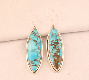 Wholesale Marquise Blue Copper Turquoise <b>Earrings</b> 925 Sterling <b>Silver</b> Blue Mohave Turquoise <b>Drop</b> <b>Earrings</b> B2B Jewelry Supplier - Product Image 1
