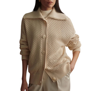 Cárdigan de punto 100% algodón para mujer, con botones al frente, textura de punto abierto, corte relajado, suéter informal para capas, cómodo - Product Image 2