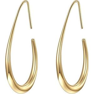 Orecchini a Cerchio Ovali Grandi Placcati in Oro 14K/Oro Bianco, Orecchini Pendenti a Goccia Leggeri Altamente Lucidati per Donne - Product Image 1