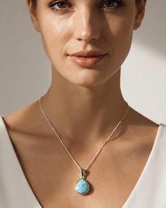 Collar de Larimar en Forma de Lágrima, Chapado en Plata de Ley 925, Colgante de Piedra Preciosa Natural, Regalo de Joyería para Mujer, Proveedor Mayorista - Product Image 1