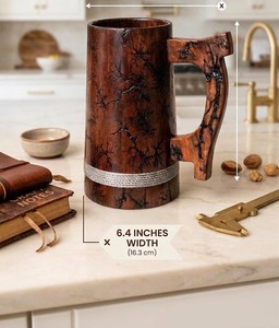 Jarra de Cerveza de Madera Hecha a Mano de Lujo, Estilo Vikingo Rústico, Jarra de Madera Natural Sólida, Taza de Café Clásica para Uso Doméstico - Product Image 6