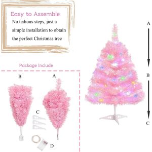 2FT Pink Lighted <b>Artificial</b> Christmas <b>Tree</b> with Battery Operated Min Plastic Stand Tabletop Christmas Lights - Product Image 3