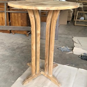 Mesa Alta Redonda de Madera de Teca Sólida Indonesia con Base de Patas Curvas para Muebles de Patio, Cafetería, Bistro y Restaurante al Aire Libre - Product Image 1