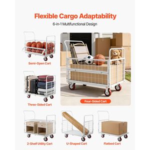 Carrello Pieghevole 6-in-1 per Carichi Pesanti da 900 kg con Ruote Girevoli, Piattaforma e Gabbia Portaoggetti - Product Image 4