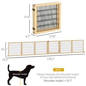 Cancelletto Pieghevole in Legno a 6 Pannelli per Cani di Piccola e Media Taglia con Finitura in Legno Naturale e Piedini di Supporto in Metallo - Product Image 3