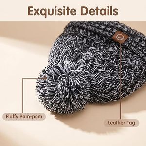 Bonnet rayé 100 % acrylique, bonnet d'hiver en tricot pour homme, style décontracté, design bicolore noir et blanc, taille adulte unisexe - Product Image 5