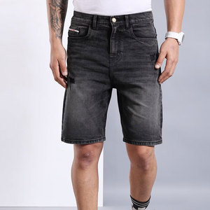 Shorts Bermuda en jean délavé gris foncé pour homme, taille mi-haute, fermeture éclair, style HIGH STREET, poches en coton tissé, logo avant, anti-UV - Product Image 1