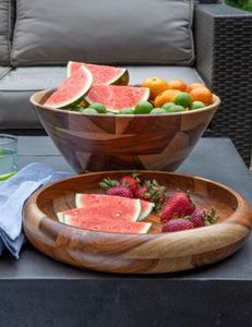 Bol en bois massif avec logo personnalisé, bois d'acacia naturel, bol à salade, bol de service, réutilisable, écologique, vaisselle de cuisine et de table - Product Image 2