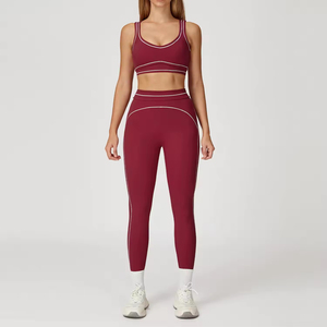 Yoke <b>Women's</b> High Support Color Blocking Workout Set Breathable Yoga Running Gym Fitness Suit with Removable Straps - Product Image 5