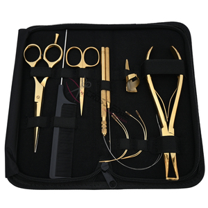 Outils avancés pour extensions capillaires en or : Kit de retrait de perles, outil à crochet et peigne à queue pour la pose et le retrait de micro-anneaux, pince, ciseaux de barbier et pinces. - Product Image 1