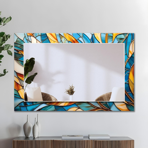Espejo Rectangular de Lujo con Mosaico Azul Turquesa y Marco Artístico con Incrustaciones Amarillas Ámbar, Espejo Decorativo Moderno - Product Image 3