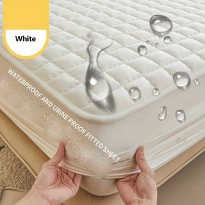 Blanco crema 150cm * 200cm Protector de colchón impermeable acolchado de algodón a prueba de polvo funda de cama núcleo de almohada sábana bajera suave - Product Image 1