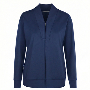 Wholesale Women Nursing Uniform V Neck Stretch Scrub Jacket Zipper Closure Ribbed Hem <b>Athletic</b> Customizable Design Scrub Jackets - Product Image 5