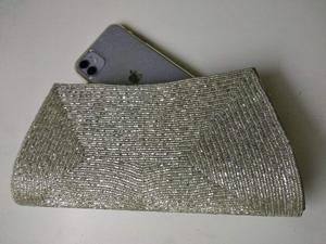 Beaded <b>Clutch</b> Bag With Sparkling Gold And <b>Silver</b> Pattern For Evening Party - Product Image 5